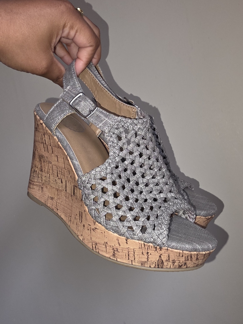 ☆SO Grey Woven Cork Wedge Sandals☆ - Picture 2 of 5
